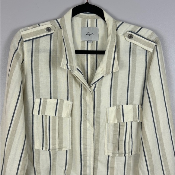 Rails Rowen Linen Blend Utility Practical Button Front Stripe Jacket Small Cream - Picture 3 of 14